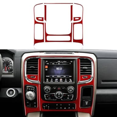 BRMYL Center Control Set Air Vent Outlet Cover Decals for 2013-2018 Dodge Ram 1500 2500 3500 Accessories Carbon Fiber Interior Stickers, Red