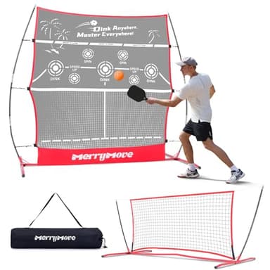 MerryMove Pickleball Practice Rebounder: 2in1 Pickle Ball Equipment for Solo Practice, Rebounder Training with Strategically Placed Targets, 6FT Mini Pickleball Net for Backyard, Driveway, and Garage