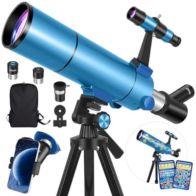 HUGERSTAR Telescope for Adults & Kids, 80mm Aperture 500mm (20X-150X) Professional Refractor Telescope for Astronomy Beginners, Portable Travel Telescopes with Tripod Phone Adapter, Stickers, Backpack