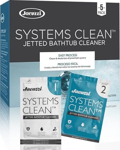 Jacuzzi Systems Cleaner – 2-Step Jetted Bathtub Cleaning Solution, 5-Pack Per Step – Effective Bathtub Cleaner for Jets, Deep Cleaning Formula for a Clean and Clear Jetted Bath Experience