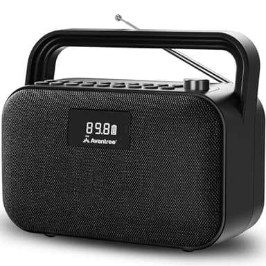 Avantree PowerByte - Portable FM Radio with Powerful 30W Stereo Bluetooth Speakers & SD Card Player, 20hr Rechargeable Playtime, and Extended Range, Wireless & Wired Speaker & U Disk Player