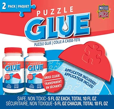 MasterPieces – Puzzle Glue with Wide Plastic Spreader, Easy to Apply, Dries Quick and Clear, Protects Finished Jigsaw Puzzles, Water-Soluble, 2 Pack, 5 oz Each