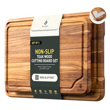 2 Pack Teak Cutting Board for Kitchen Wooden Chopping Board Charcuterie Board Non Slip Over Sink NOT Bamboo Stainless Steel Titanium Acrylic Acacia Olive Glass Plastic Silicone Metal