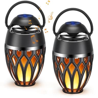 MOFOKEAY 2 Pack Outdoor Bluetooth Speakers,Wireless Speaker with LED Flame Speaker BT 5.0,IP5X Waterproof Torch Lantern for Patio Pool Party,Valentines Day Gifts for Men