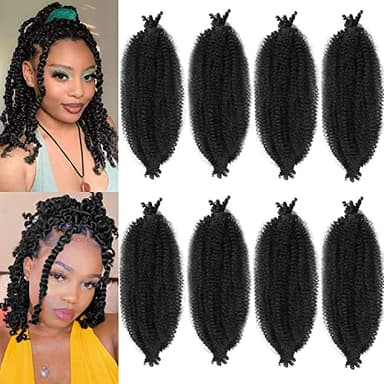 8 Packs Springy Afro Twist Hair 16 inch Marley Twist Braiding Hair Pre-Separated Braiding Hair for Distressed Faux Locs Spring Twist Hair Extensions for Women (1B, 16 Inch (Pack of 8))