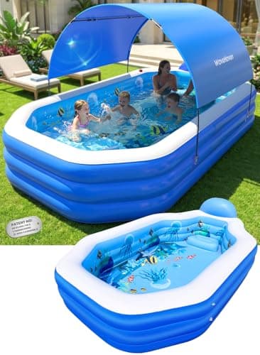2026 Inflatable Pool with Canopy, Large Inflatable Pool for Kids,Adults, Blow Up Pools with Seats,Oversize Thickened 118"x75"x22"Inflatable Swimming Pools, Kids Pool for Backyard,Ocean Theme