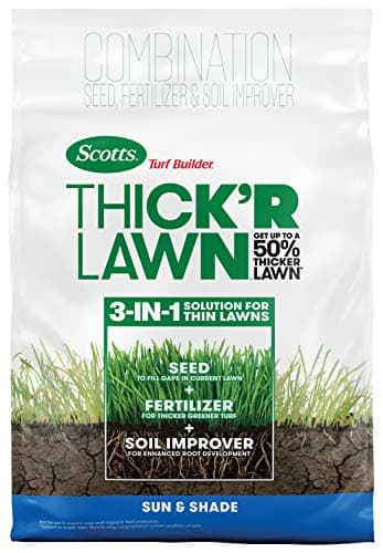 Scotts Turf Builder Thick'R Lawn Sun and Shade, Combination Seed, Fertilizer and Soil Improver, Thickens Thin Grass, 12 lbs.