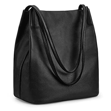 Kattee Women Soft Genuine Leather Totes Shoulder Bag Purses and Handbags with Top Magnetic Snap Closure Medium (Black)