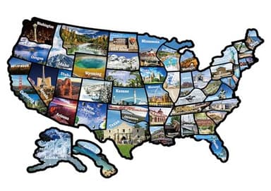 RV State Sticker Travel Map of The United States, Travel Trailer Camper Accessories, 11x17" RV Map Decals for Window Door Wall, 50 State Bumper Stickers with Scenic Illustrations, Great for Kids & Adults - Track Your Travel