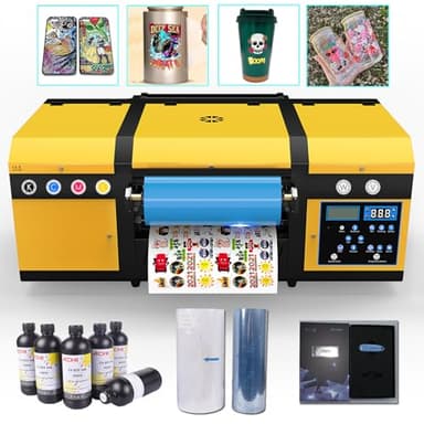Ovsuqu A3 UV DTF Printer UV Sticker Printer with 100M AB Film and UV DTF Ink， PET Film Transfer Printing Machine Golden Foil Film Sticker for Glass, Wood, Leather US Stock (UV DTF kit)