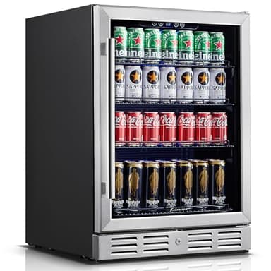 24 Inch Under Counter Beverage Fridge -Max 164Cans Capacity Drink cooler,Wide 24''Perfectly for Built in Space, Adjustable shelves for any size beverage/beer/soda Transparent door Refrigerator