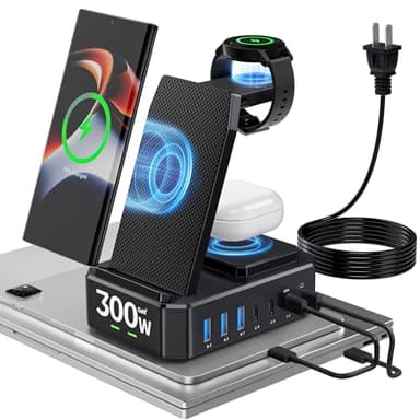 Wireless Charger for Samsung,300W 10 in 1 Wireless Charging Station, 65W USB C Fast Charging Stand for Samsung S25 Ultra/S24/S23/S22/Note 20,Galaxy Watch Ultra7/6/5,Galaxy Buds(Not for Apple Watch)