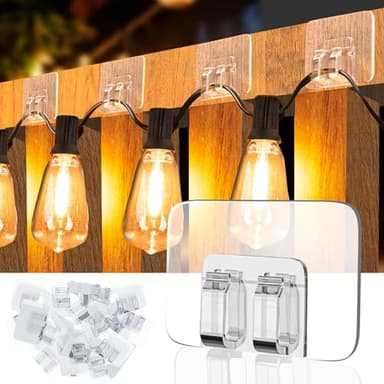TidyHelper 24 PCS Christmas Light Clips, Adhesive Hooks for Outdoor String Lights, Heavy Duty Cable Clips with Waterproof Adhesive Strips, UV-Resistant Wall Wire Cord Holder for Porch Patio Decor