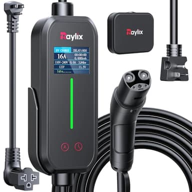 12A-16A Level 1&2 Charger for tesla Adjustable Current, Delay Charge & Smart Display NACS Mobile/Home Charger, 21ft Mobile Connector Cable for Model X/Y/3/S/Cybertruck, NEMA 6-20/5-15 Plug, 110-240V