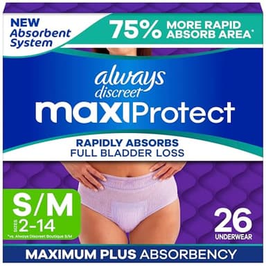 Reimagined Adult Diapers for Women, Maximum Plus Absorbency Incontinence and Postpartum Underwear Size S/M, Rapidly Absorbs Full Bladder Loss, 26 Count​