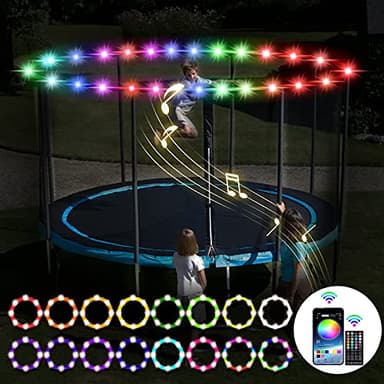 SUVEUS Trampoline Lights, Waterproof LED Lights for 16Ft 15Ft 14Ft 12Ft 10Ft Trampoline, 16 Colors Change with Remote and App Control, Sync up to Music, Super Bright for Kids to Play at Night