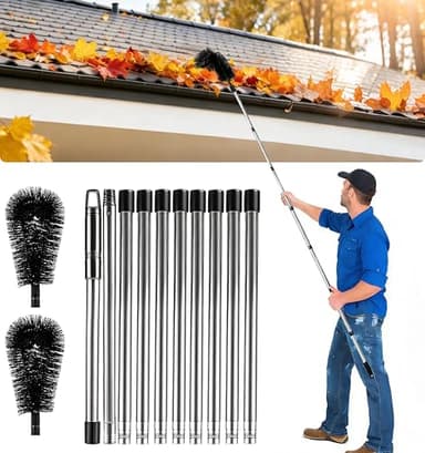 Gutter Cleaning Tools From The Ground - 12.7-Foot Adjustable Gutter Cleaner Tools with Bendable Nylon Brush,No Ladder Needed—Makes it Easy To Clean Leaves, Branches And Debris from Gutters