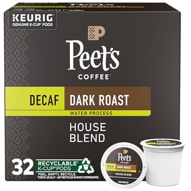 Peet's Coffee, Dark Roast Decaf Single Serve Coffee Pods, 100% Arabica Coffee - Decaf House Blend 32 Count (1 Box of 32 Pods)