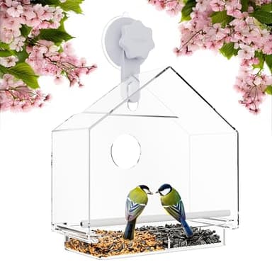 CoziBird Window Bird Feeder with Ultra Strong Suction Cup - Large Clear Acrylic Weatherproof Birdhouse (Heavy Duty Suction Grip)