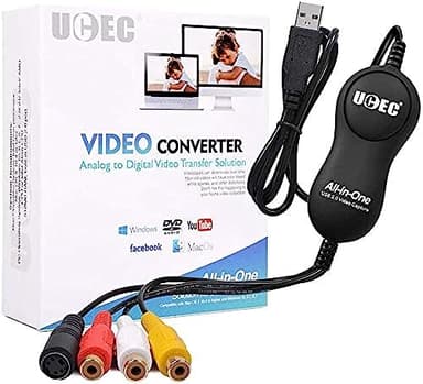 UCEC VHS to Digital Converter kit, RCA to USB Video Capture Device 2.0, VCR Converter to Digital, USB 2.0 Video Capture Card Device for Mac OS X PC Windows 7 8 10 11