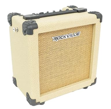Rockville G-CHARGE 20 Beige 20W Battery-Powered Guitar Amplifier, 6.5” Speaker, Spring Reverb, Bluetooth, Mic Input, Kickback Stand, Rechargeable Amp, For Street Performances, Home Jams & Outdoor Play
