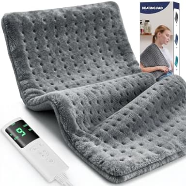 Extra Large Heating Pad for Back Pain Relief, 33"x17" Electric Heat Pad for Neck, Shoulders, Cramps, Menstrual Pain, 9 Heat Settings & 4 Auto-Off Timers, Soft Machine Wash Fabric, Gifts for Lover Gray