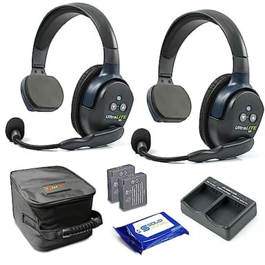 Eartec UL2S Ultralite Full Duplex Wireless Headset Communication for 2 Users - 2 Single Ear Headsets with SolidSignal Cleaning Wipes Bundle