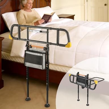 NIMOOD C5 Pro Bed Rails for Elderly Adults Safety - Foldable Bed Assist Rail with Adjustable Height, Bed Cane with Non-Slip Wider Handrail