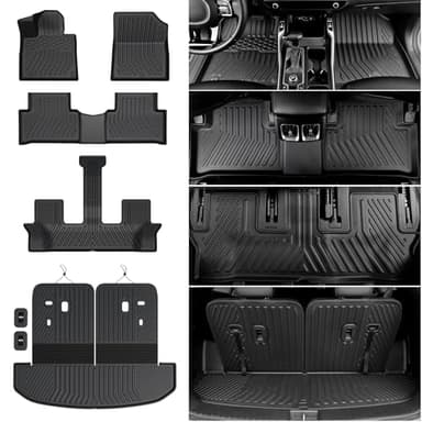 HOUCLEMIC Floor Mats for 2021-2025 2026 Kia Sorento 6&7 Seats (Not Fit Hybrid & PHEV), All Weather TPE Durable Trunk Cargo Mat with Backrest Mat for Kia Sorento