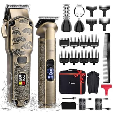 Hatteker Professional Hair Clippers for Men Beard Trimmer Clippers and Trimmer Set Waterproof T-Blade Trimmer Cordless Grooming Kit Nose Body Hair Trimmer Barber Clippers Hair Cutting Kit