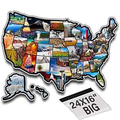 Pacify 2 Sheets RV Stickers Decals 24x16 Travel of US Map Sticker Visited States for Travel Trailer and Door Wall - 50 State Bumper Stickers, Include with Scenic Illustrations