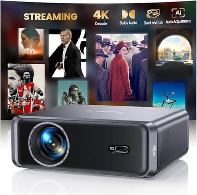 [Built-in Official App/4K Support/Compact]Smart-Projector with WiFi6 and Bluetooth, Outdoor Movie Projector & DoIby , Compatible w/ Netflix/YouTube/PrimeVideo, AI Auto Focus, Portable Home Proyector