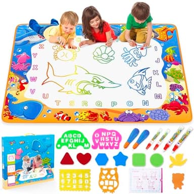 Water Doodle Mat - Kids Painting Writing Color Doodle Drawing Mat Toy Bring Magic Pens Educational Toys for Age 3 4 5 6 7 Year Old Girls Boys Age Toddler Gift