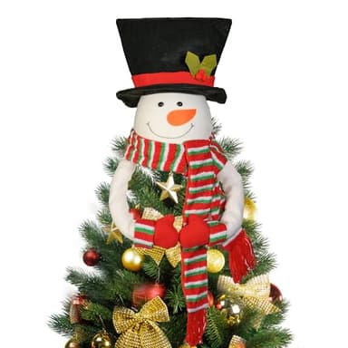 Christmas Tree Topper Snowman Top Hugger for Xmas Tree Holiday Decor Winter Wonderland Decoration New Year Ornament with Hat Shawl and Poseable Arms