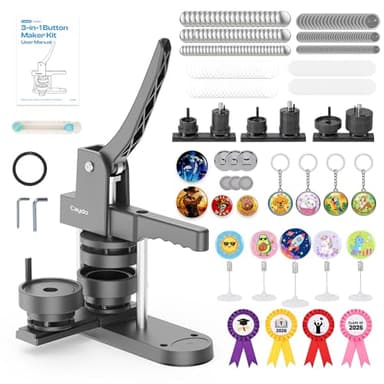 Caydo Button Maker Machine Multiple Sizes, 1+1.25+2.25 Inch Pin Maker Machine Kit, 3 in 1 Button Press Machine Making Kit with Maker Supplies for Fridge Magnet Keychain Bottle Opener DIY Crafts