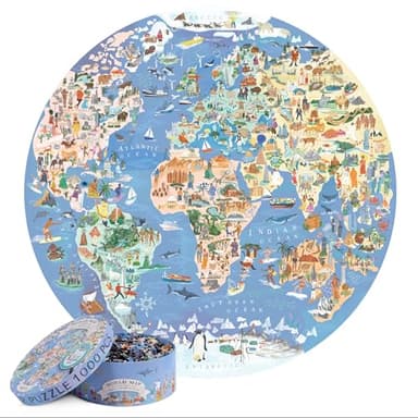 bopster 1000-PieceRound World Map Jigsaw Puzzle for Adults & Teens | Illustrated Globe Design | Premium 1000pc Puzzle | Giftable Family Activity