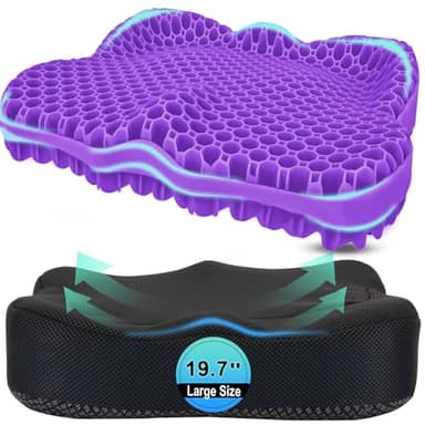 Airllantry Thicken 19.7in Seat Cushion, Gel Seat Cushion for Long Sitting–Office Chair, Wheelchair, Car Pad, Large Cooling Support Pad for Back Pain, Sciatica, Tailbone Pain Relief