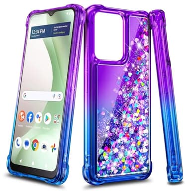 WDHD Designed for BLU View 5 Phone Case (B160V), Bling Sparkly Glitter Floating Liquid Waterfall Women Girls Kids Cute Phone Cover (Purple/Blue)