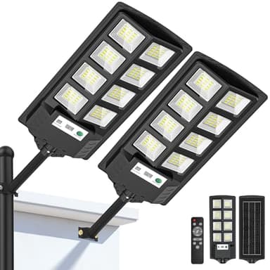 WYWNA Solar Street Lights Outdoor Waterproof, 6000K LED Dusk to Dawn Solar Light, Flood Lights with Motion Sensor and Remote Control, Parking Lot Light 2-Pack