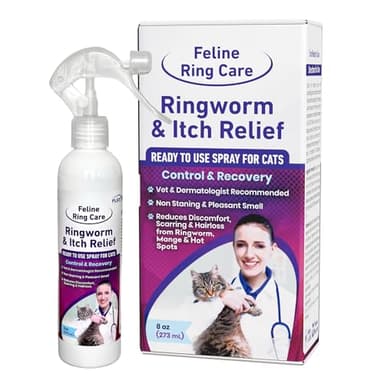 Feline Ring Care | Control & Help with Cat Ringworm, Mange, Dermatitis, Dog Paw Yeast. Also Works on Dogs, Hamsters, Guinea Pigs, Rabbits, etc. 8 oz Ready to Use Spray for Cats and Itch Relief