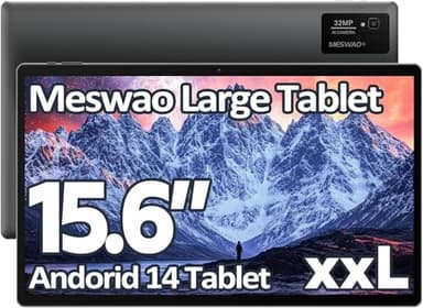 MESWAO 2024 15.6 Inch Android 14 Tablet, 2024 Large Tablet with1080 IPS HD Display Big Screen, 8-Core, 6GB+128GB, Support 1TB TF Card, 12000mAh Long Lasting Battery for Movie/Work