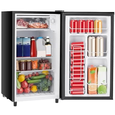 Sweetcrispy 3.2 Cu.Ft Mini Fridge with Freezer Small Refrigerator Single Door Adjustable Thermostat Energy-efficient Low Noise, Compact Fridge for Bedroom, Office, Dorm (Black)