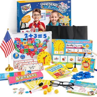 Alritz Pretend Teacher Playset, Role Pretend Play Kids School Toys Kit Include Map, Calendar, White Board Boys Girls Toys, Birthday Gift for Ages 5 6 7 8 9 10 11 12 13+