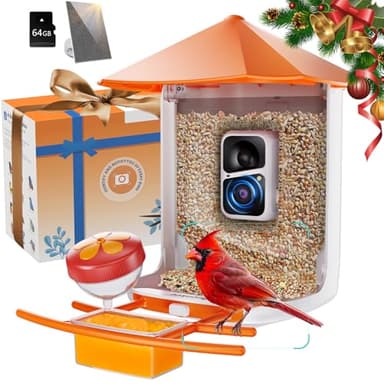 Buenkee Smart Bird Feeder with Camera - 2K HD Live View & Auto Capture, AI Bird Identification, Solar Powered with 64GB SD Card, Real-Time Alerts, 5 DIY Accessories for Birds Lovers