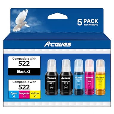 522 Ink Refill Bottles ET-2800 ET-2400 ET-4800 5-Bottles Replacement for Epson 522 Ink Refill Bottles Black Color Fit for Epson 522 Ink Use for EcoTank ET-2803 ET-2720 ET-2840 ET4700 ET4810 Printer