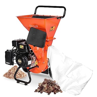 EFCUT 3 in 1 Wood Chipper Shredder Mulcher, 7 HP 212cc Heavy Duty Gas Powered, 3" Inch Max Wood Diameter Capacity, 2 Hoppers Multi-Function with Large Cutting Disc, Included Debris Bag