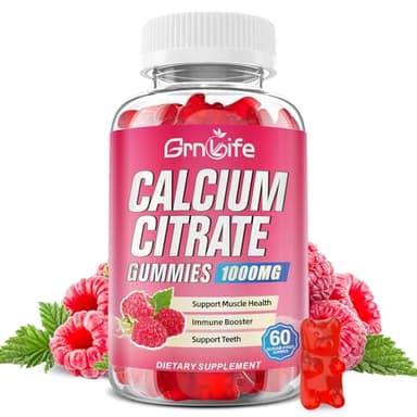 Calcium Citrate Gummies, Sugar Free Calcium Citrate 1000mg for Muscle Healthy, Absorption Calcium Supplements for Adults & Kids, Raspberry, 60 Count