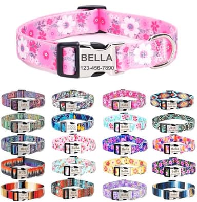 SLZZ Custom Customized Personalized Dog Collars with Engraved ID Tags Name Plate Phone Number Colorful Adjustable Dog Collars for Male Female Girl Boy Puppy X-Small Small Medium Large X-Large Dogs