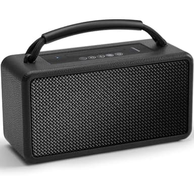 DINDIN Portable Bluetooth Speaker: 80W (Peak), 20H Playtime, Loud Wireless Wood Speakers with Bass, AUX and USB Input, Subwoofer, TWS Pairing, Vintage Speaker for Outdoor, Home, Office (Black)