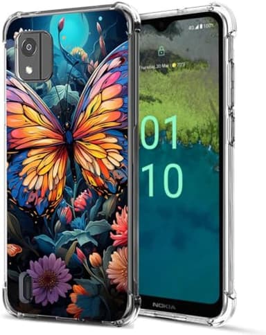 Bereajoy for Nokia C110 4G Case，TPU Soft Rubber Four Corners Reinforced Anti-Fall Mobile Phone case Cover for Nokia C110 4G (Butterfly-1)